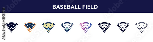 baseball field icon in 8 styles. line, filled, glyph, thin outline, colorful, stroke and gradient styles, baseball field vector sign. symbol, logo illustration. different style icons set.