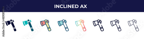 inclined ax icon in 8 styles. line, filled, glyph, thin outline, colorful, stroke and gradient styles, inclined ax vector sign. symbol, logo illustration. different style icons set.