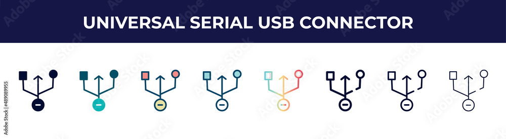 universal serial usb connector icon in 8 styles. line, filled, glyph, thin outline, colorful, stroke and gradient styles, universal serial usb connector vector sign. symbol, logo illustration. universal serial usb connector icon in 8 styles. line, filled, glyph, thin outline, colorful, stroke and gradient styles, universal serial usb connector vector sign. symbol, logo illustration.
