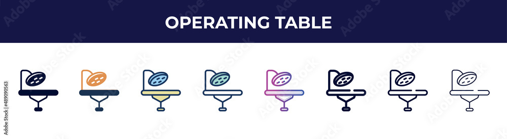 operating table icon in 8 styles. line, filled, glyph, thin outline, colorful, stroke and gradient styles, operating table vector sign. symbol, logo illustration. different style icons set. operating table icon in 8 styles. line, filled, glyph, thin outline, colorful, stroke and gradient styles, operating table vector sign. symbol, logo illustration. different style icons set.