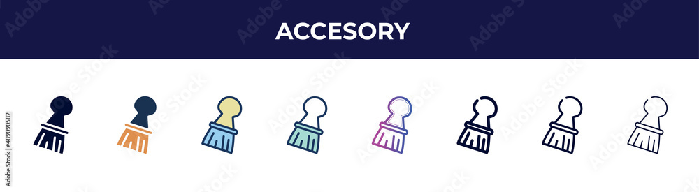accesory icon in 8 styles. line, filled, glyph, thin outline, colorful, stroke and gradient styles, accesory vector sign. symbol, logo illustration. different style icons set. accesory icon in 8 styles. line, filled, glyph, thin outline, colorful, stroke and gradient styles, accesory vector sign. symbol, logo illustration. different style icons set.