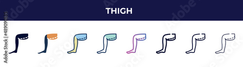 thigh icon in 8 styles. line, filled, glyph, thin outline, colorful, stroke and gradient styles, thigh vector sign. symbol, logo illustration. different style icons set.