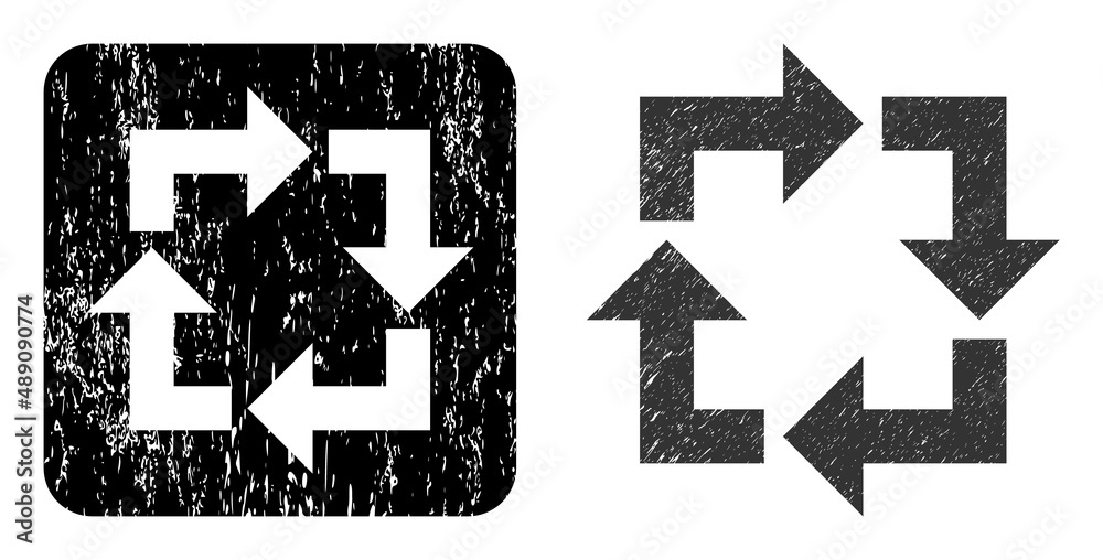 Vector recycle subtracted icon. Grunge recycle watermark, done with icon and rounded square. Rounded square stamp seal have recycle carving inside. Vector recycle grunge images. Vector recycle subtracted icon. Grunge recycle watermark, done with icon and rounded square. Rounded square stamp seal have recycle carving inside. Vector recycle grunge images.