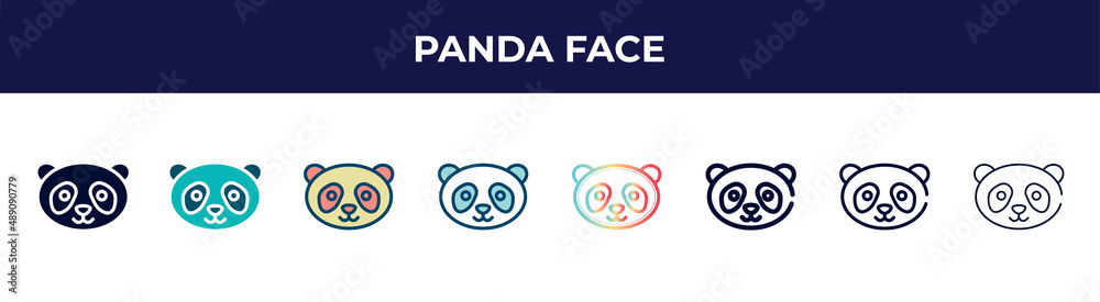 panda face icon in 8 styles. line, filled, glyph, thin outline, colorful, stroke and gradient styles, panda face vector sign. symbol, logo illustration. different style icons set. panda face icon in 8 styles. line, filled, glyph, thin outline, colorful, stroke and gradient styles, panda face vector sign. symbol, logo illustration. different style icons set.