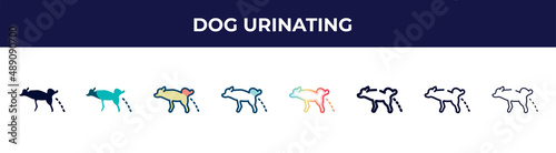 dog urinating icon in 8 styles. line, filled, glyph, thin outline, colorful, stroke and gradient styles, dog urinating vector sign. symbol, logo illustration. different style icons set.