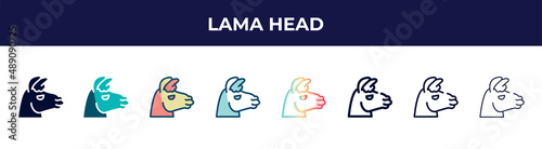 lama head icon in 8 styles. line, filled, glyph, thin outline, colorful, stroke and gradient styles, lama head vector sign. symbol, logo illustration. different style icons set.