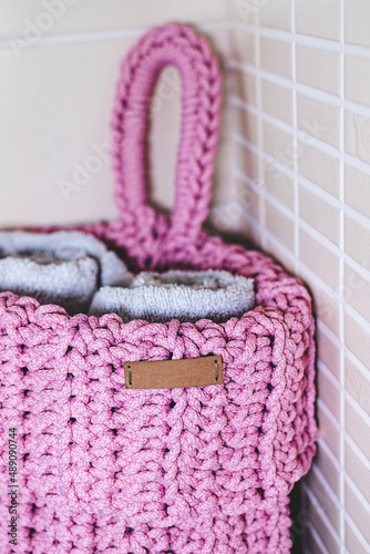 Pink Crochet Bathroom Hanging Basket