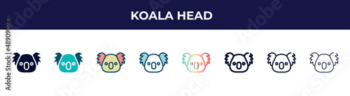 koala head icon in 8 styles. line, filled, glyph, thin outline, colorful, stroke and gradient styles, koala head vector sign. symbol, logo illustration. different style icons set.
