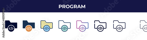 program icon in 8 styles. line, filled, glyph, thin outline, colorful, stroke and gradient styles, program vector sign. symbol, logo illustration. different style icons set.