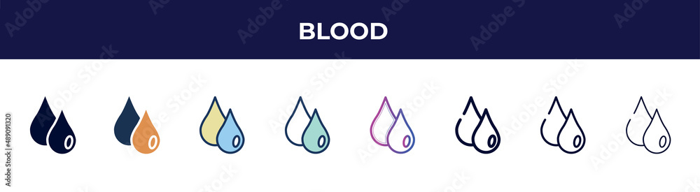 blood icon in 8 styles. line, filled, glyph, thin outline, colorful, stroke and gradient styles, blood vector sign. symbol, logo illustration. different style icons set. blood icon in 8 styles. line, filled, glyph, thin outline, colorful, stroke and gradient styles, blood vector sign. symbol, logo illustration. different style icons set.