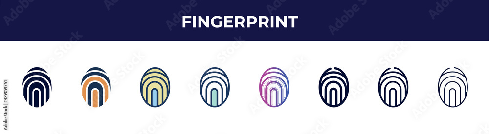 fingerprint icon in 8 styles. line, filled, glyph, thin outline, colorful, stroke and gradient styles, fingerprint vector sign. symbol, logo illustration. different style icons set. fingerprint icon in 8 styles. line, filled, glyph, thin outline, colorful, stroke and gradient styles, fingerprint vector sign. symbol, logo illustration. different style icons set.