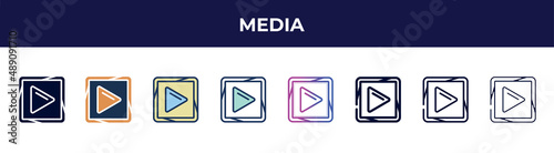 Free Download media icon in 8 styles. line, filled, glyph, thin outline, colorful, stroke and gradient styles, media vector sign. symbol, logo illustration. different style icons set. - GFXLoad