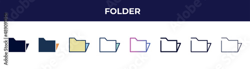 folder icon in 8 styles. line, filled, glyph, thin outline, colorful, stroke and gradient styles, folder vector sign. symbol, logo illustration. different style icons set.