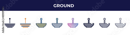 ground icon in 8 styles. line, filled, glyph, thin outline, colorful, stroke and gradient styles, ground vector sign. symbol, logo illustration. different style icons set.