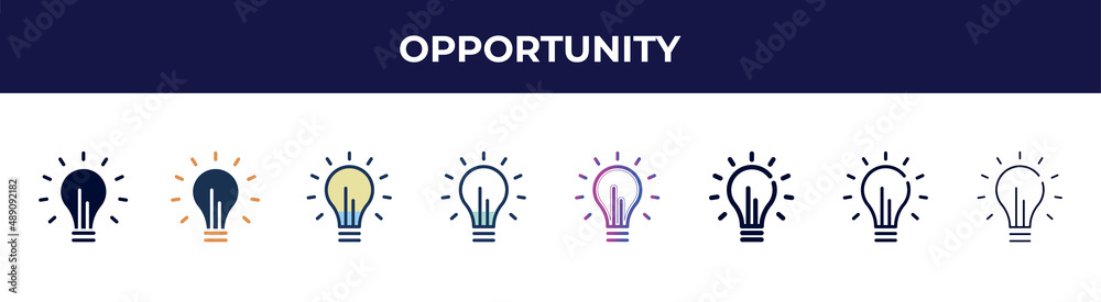 opportunity icon in 8 styles. line, filled, glyph, thin outline, colorful, stroke and gradient styles, opportunity vector sign. symbol, logo illustration. different style icons set. opportunity icon in 8 styles. line, filled, glyph, thin outline, colorful, stroke and gradient styles, opportunity vector sign. symbol, logo illustration. different style icons set.