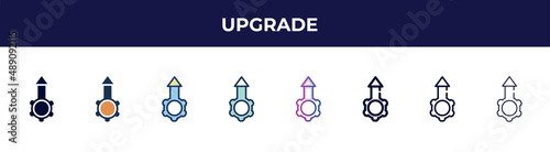 upgrade icon in 8 styles. line, filled, glyph, thin outline, colorful, stroke and gradient styles, upgrade vector sign. symbol, logo illustration. different style icons set.