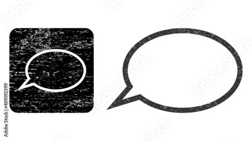 Vector hint cloud subtracted icon. Grunge hint cloud seal stamp, done with icon and rounded square. Rounded square stamp seal have hint cloud cut out shape inside. Vector hint cloud rubber images.