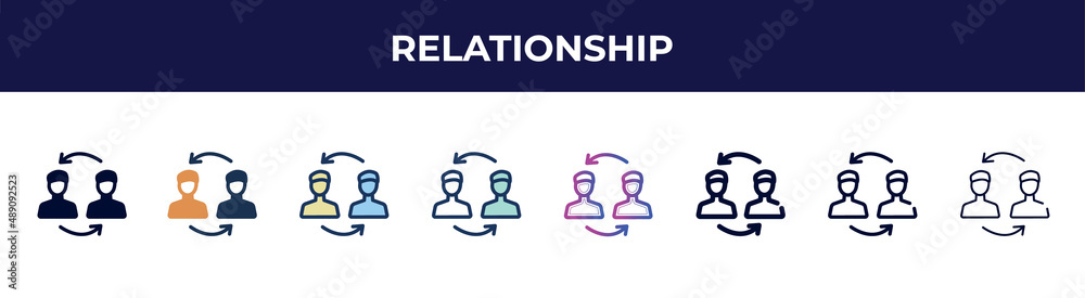 relationship icon in 8 styles. line, filled, glyph, thin outline, colorful, stroke and gradient styles, relationship vector sign. symbol, logo illustration. different style icons set. relationship icon in 8 styles. line, filled, glyph, thin outline, colorful, stroke and gradient styles, relationship vector sign. symbol, logo illustration. different style icons set.