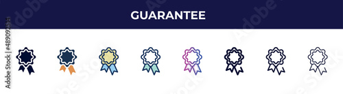 guarantee icon in 8 styles. line, filled, glyph, thin outline, colorful, stroke and gradient styles, guarantee vector sign. symbol, logo illustration. different style icons set.