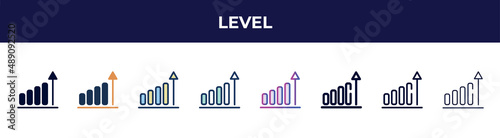 level icon in 8 styles. line, filled, glyph, thin outline, colorful, stroke and gradient styles, level vector sign. symbol, logo illustration. different style icons set.