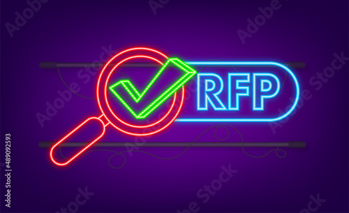 RFP request for proposal neon icon. Vector stock illustration.