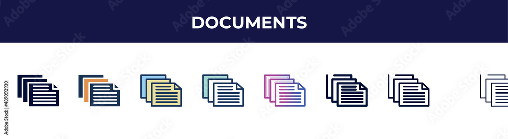 documents icon in 8 styles. line, filled, glyph, thin outline, colorful, stroke and gradient styles, documents vector sign. symbol, logo illustration. different style icons set. documents icon in 8 styles. line, filled, glyph, thin outline, colorful, stroke and gradient styles, documents vector sign. symbol, logo illustration. different style icons set.