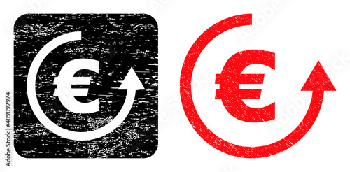 Vector euro refund carved icon. Grunge euro refund seal, done with icon and rounded square. Rounded square seal contain euro refund empty space inside. Vector euro refund grunge images.
