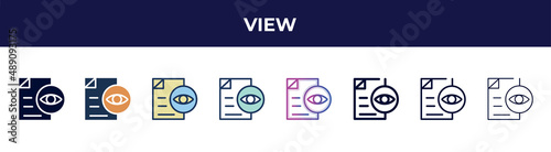 view icon in 8 styles. line, filled, glyph, thin outline, colorful, stroke and gradient styles, view vector sign. symbol, logo illustration. different style icons set.