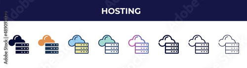 hosting icon in 8 styles. line, filled, glyph, thin outline, colorful, stroke and gradient styles, hosting vector sign. symbol, logo illustration. different style icons set.
