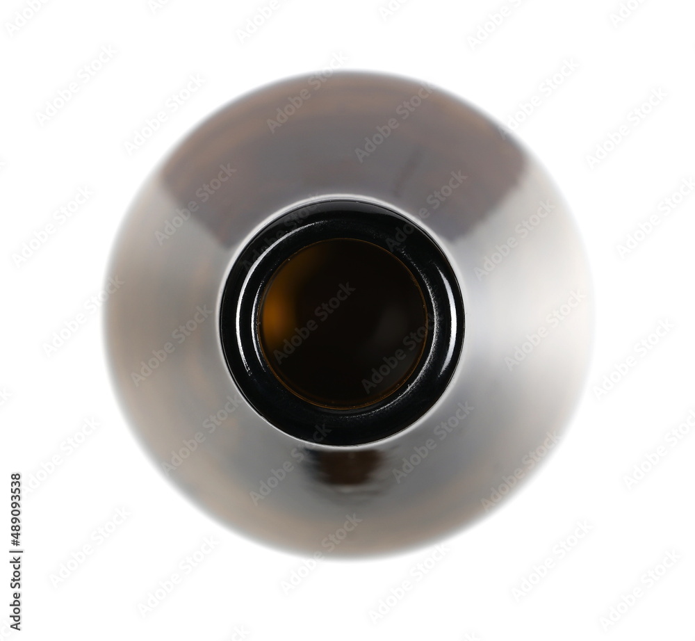 Open bottle of beer isolated on white, top view Open bottle of beer isolated on white, top view