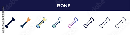 bone icon in 8 styles. line, filled, glyph, thin outline, colorful, stroke and gradient styles, bone vector sign. symbol, logo illustration. different style icons set.