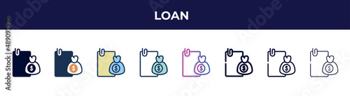 loan icon in 8 styles. line, filled, glyph, thin outline, colorful, stroke and gradient styles, loan vector sign. symbol, logo illustration. different style icons set.