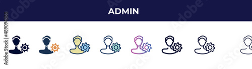 admin icon in 8 styles. line, filled, glyph, thin outline, colorful, stroke and gradient styles, admin vector sign. symbol, logo illustration. different style icons set.