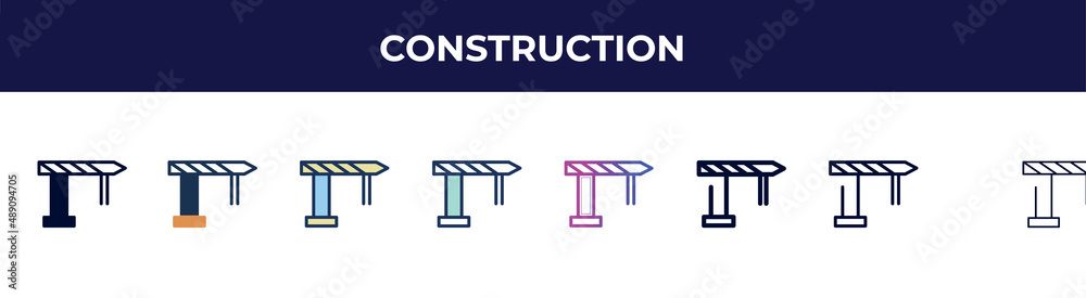 Fototapeta premium construction icon in 8 styles. line, filled, glyph, thin outline, colorful, stroke and gradient styles, construction vector sign. symbol, logo illustration. different style icons set.