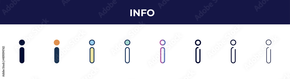 info icon in 8 styles. line, filled, glyph, thin outline, colorful, stroke and gradient styles, info vector sign. symbol, logo illustration. different style icons set. info icon in 8 styles. line, filled, glyph, thin outline, colorful, stroke and gradient styles, info vector sign. symbol, logo illustration. different style icons set.
