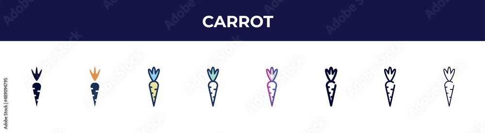 carrot icon in 8 styles. line, filled, glyph, thin outline, colorful, stroke and gradient styles, carrot vector sign. symbol, logo illustration. different style icons set. carrot icon in 8 styles. line, filled, glyph, thin outline, colorful, stroke and gradient styles, carrot vector sign. symbol, logo illustration. different style icons set.
