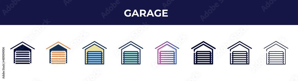 garage icon in 8 styles. line, filled, glyph, thin outline, colorful, stroke and gradient styles, garage vector sign. symbol, logo illustration. different style icons set. garage icon in 8 styles. line, filled, glyph, thin outline, colorful, stroke and gradient styles, garage vector sign. symbol, logo illustration. different style icons set.