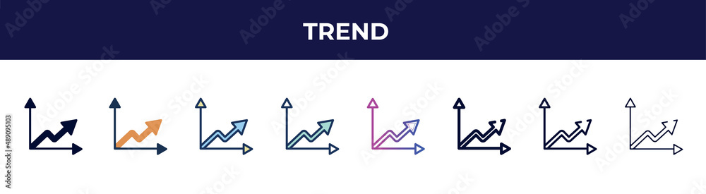 trend icon in 8 styles. line, filled, glyph, thin outline, colorful, stroke and gradient styles, trend vector sign. symbol, logo illustration. different style icons set. trend icon in 8 styles. line, filled, glyph, thin outline, colorful, stroke and gradient styles, trend vector sign. symbol, logo illustration. different style icons set.