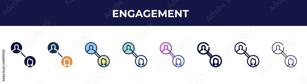 engagement icon in 8 styles. line, filled, glyph, thin outline, colorful, stroke and gradient styles, engagement vector sign. symbol, logo illustration. different style icons set. engagement icon in 8 styles. line, filled, glyph, thin outline, colorful, stroke and gradient styles, engagement vector sign. symbol, logo illustration. different style icons set.