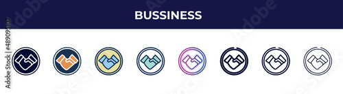 bussiness icon in 8 styles. line, filled, glyph, thin outline, colorful, stroke and gradient styles, bussiness vector sign. symbol, logo illustration. different style icons set.