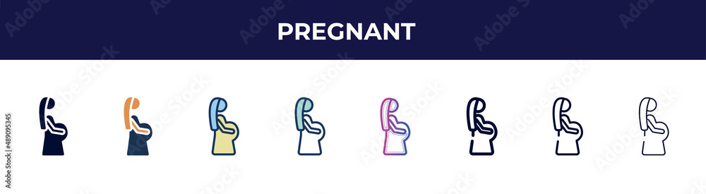 pregnant icon in 8 styles. line, filled, glyph, thin outline, colorful, stroke and gradient styles, pregnant vector sign. symbol, logo illustration. different style icons set. pregnant icon in 8 styles. line, filled, glyph, thin outline, colorful, stroke and gradient styles, pregnant vector sign. symbol, logo illustration. different style icons set.