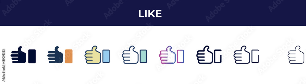 like icon in 8 styles. line, filled, glyph, thin outline, colorful, stroke and gradient styles, like vector sign. symbol, logo illustration. different style icons set. like icon in 8 styles. line, filled, glyph, thin outline, colorful, stroke and gradient styles, like vector sign. symbol, logo illustration. different style icons set.
