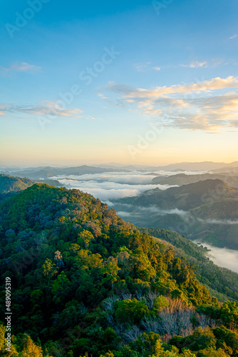 Betong, Yala, Thailand  2020: Talay Mok Aiyoeweng skywalk fog viewpoint there are tourist visited sea of mist in the morning photo