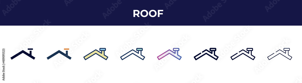 roof icon in 8 styles. line, filled, glyph, thin outline, colorful, stroke and gradient styles, roof vector sign. symbol, logo illustration. different style icons set. roof icon in 8 styles. line, filled, glyph, thin outline, colorful, stroke and gradient styles, roof vector sign. symbol, logo illustration. different style icons set.