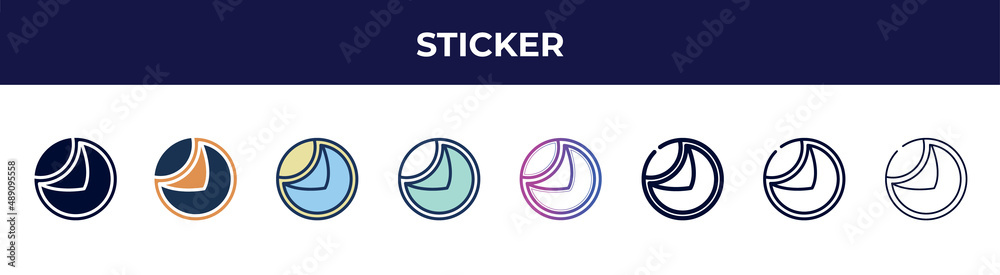 sticker icon in 8 styles. line, filled, glyph, thin outline, colorful, stroke and gradient styles, sticker vector sign. symbol, logo illustration. different style icons set.
