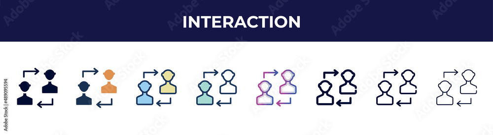 interaction icon in 8 styles. line, filled, glyph, thin outline, colorful, stroke and gradient styles, interaction vector sign. symbol, logo illustration. different style icons set. interaction icon in 8 styles. line, filled, glyph, thin outline, colorful, stroke and gradient styles, interaction vector sign. symbol, logo illustration. different style icons set.