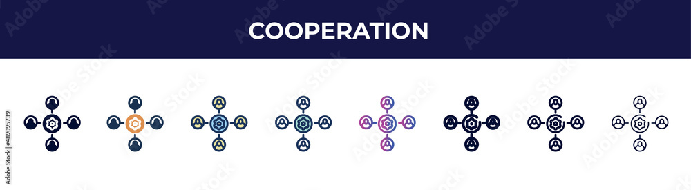 cooperation icon in 8 styles. line, filled, glyph, thin outline, colorful, stroke and gradient styles, cooperation vector sign. symbol, logo illustration. different style icons set. cooperation icon in 8 styles. line, filled, glyph, thin outline, colorful, stroke and gradient styles, cooperation vector sign. symbol, logo illustration. different style icons set.