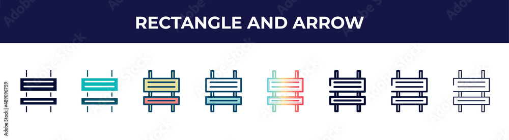 rectangle and arrow icon in 8 styles. line, filled, glyph, thin outline, colorful, stroke and gradient styles, rectangle and arrow vector sign. symbol, logo illustration. different style icons set. rectangle and arrow icon in 8 styles. line, filled, glyph, thin outline, colorful, stroke and gradient styles, rectangle and arrow vector sign. symbol, logo illustration. different style icons set.