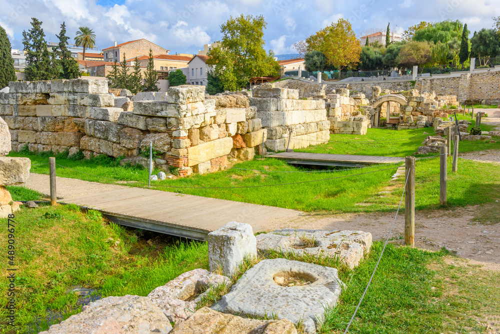 The site of the ancient Eridanos river mentioned in Greek Mythology in the historical cemetery ruins of Kerameiokos, in Athens, Greece.