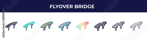 flyover bridge icon in 8 styles. line, filled, glyph, thin outline, colorful, stroke and gradient styles, flyover bridge vector sign. symbol, logo illustration. different style icons set.